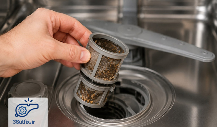 نشت آب از ظرفشویی ال جی به علت گرفتگی فیلتر 